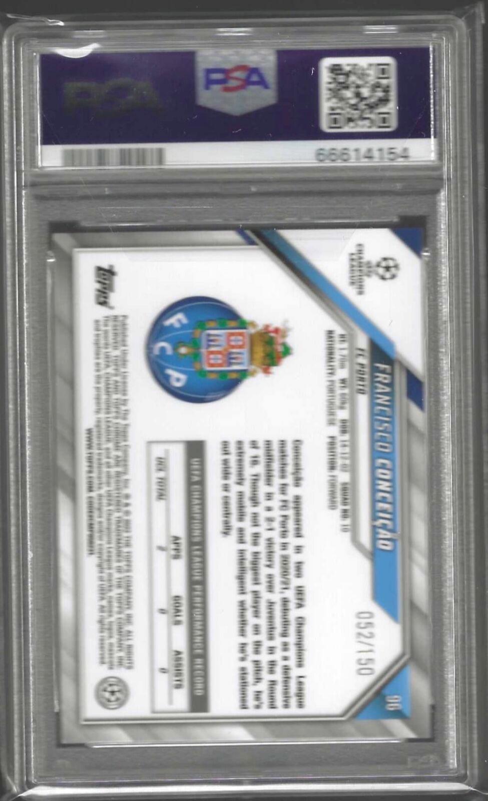 FRANCISCO CONCEICAO 2021-22 TOPPS CHROME BLUE REFRACTOR RC /150 PSA 10 GEM POP 1