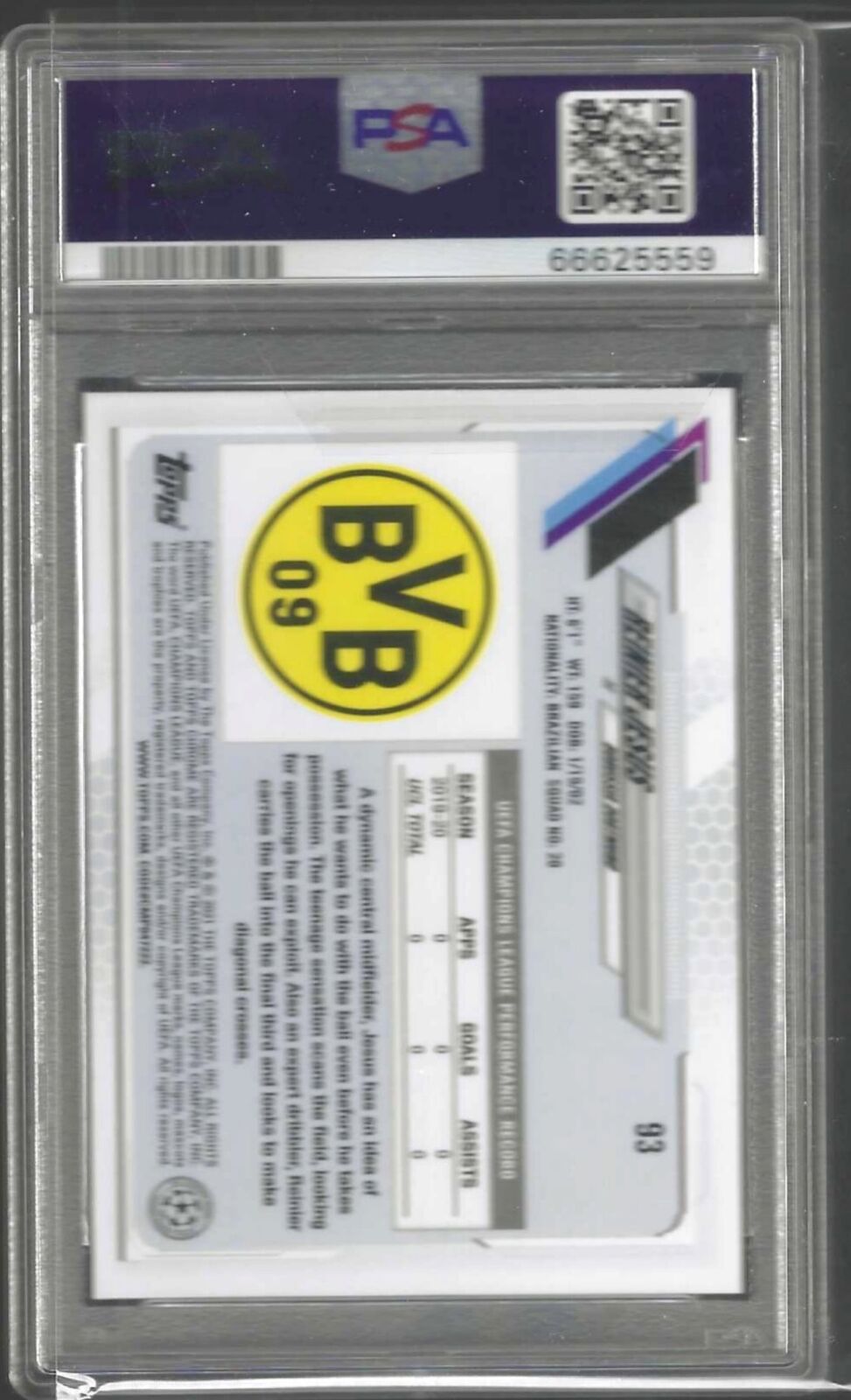 REINER JESUS 2020-21 TOPPS CHROME SAPPHIRE VARIATION REFRACTOR RC PSA 10 POP 12
