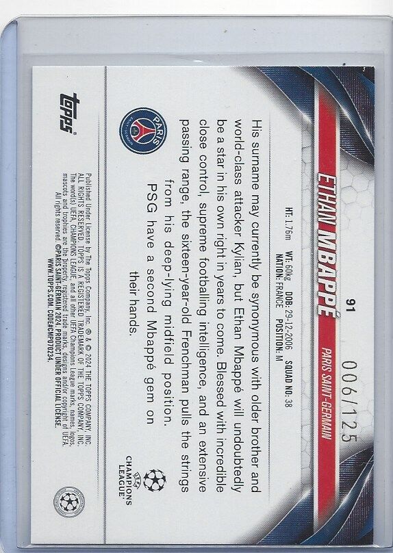 ETHAN MBAPPE 2023-24 TOPPS CLUB COMPETITIONS GREEN & BLACK INFERNO RC #D 6/125