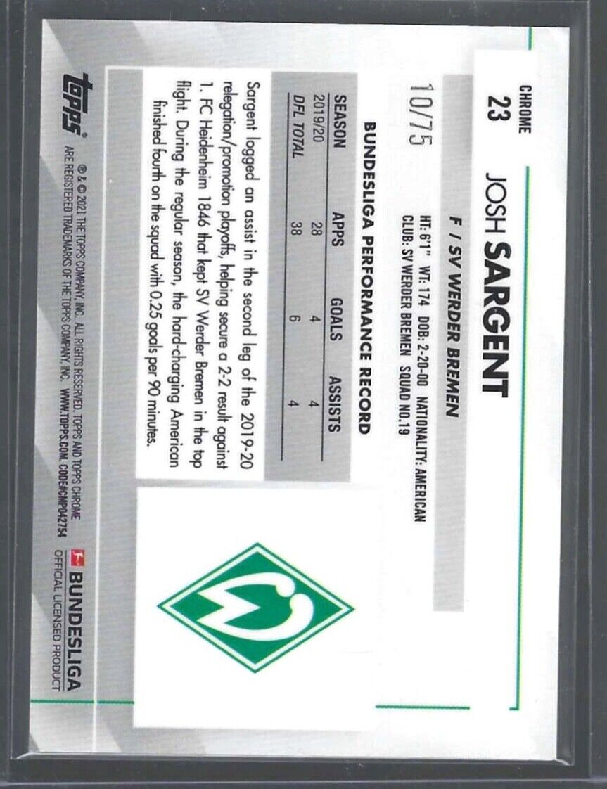 JOSH SARGENT 2020-21 TOPPS CHROME BUNDESLIGA PINK REFRACTOR #D 10/75