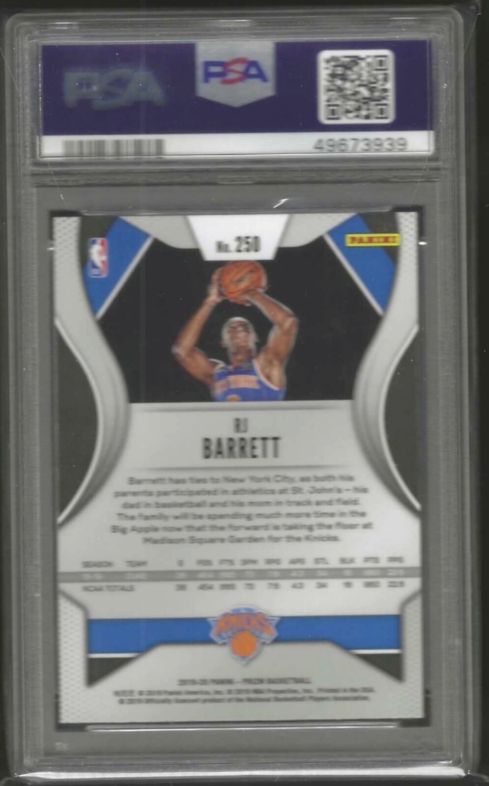 RJ BARRETT 2019-20 PANINI PRIZM SHOOTING VARIATION ROOKIE RC SP PSA 10 GEM MINT