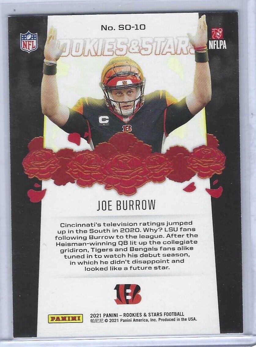 JOE BURROW 2021 PANINI ROOKIES AND STARS STANDING OVATION GREEN #D 15/25