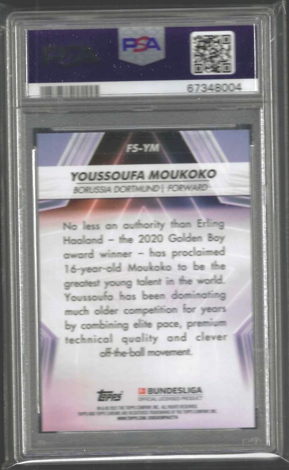 YOUSSOUFA MOUKOKO 2020-21 TOPPS CHROME FUTURE STARS REFRACTOR RC PSA 10 GEM MINT
