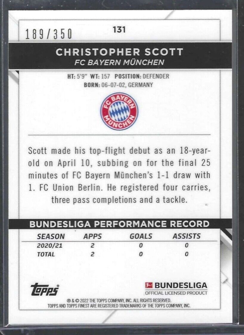 CHRISTOPHER SCOTT 2021-22 TOPPS FINEST YELLOW REFRACTOR ROOKIE RC #D 189/350