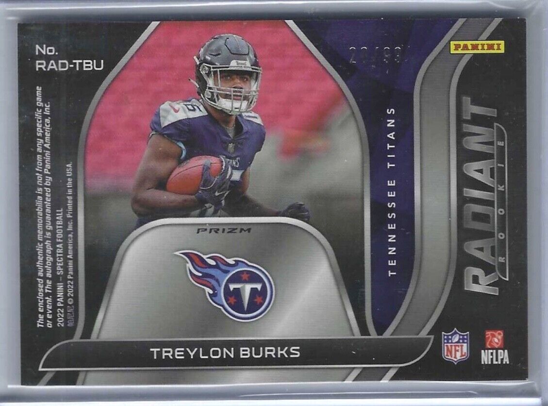 TREYLON BURKS 2022 PANINI SPECTRA SILVER RADIANT ROOKIE PATCH AUTO RC #D 20/99