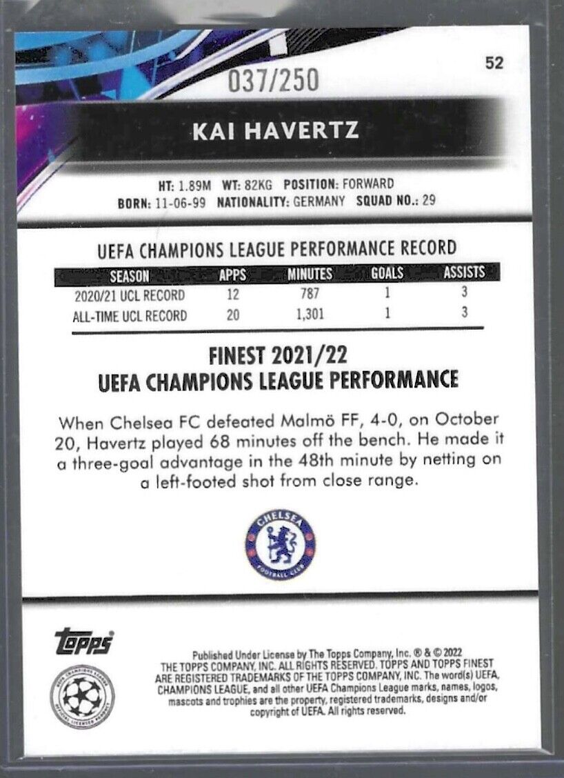 KAI HAVERTZ 2021-22 TOPPS FINEST UCL YELLOW HYPER REFRACTOR #D /250