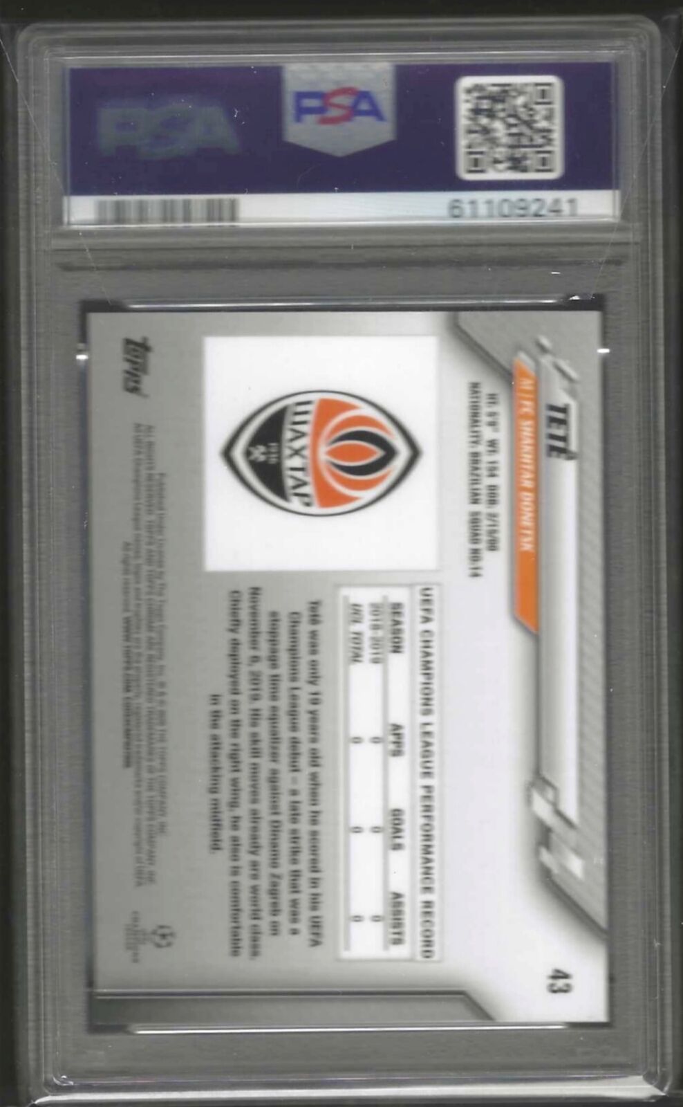TETE 2019-20 TOPPS CHROME SPECKLE REFRACTOR RC #43 PSA 10 GEM MINT POP 6