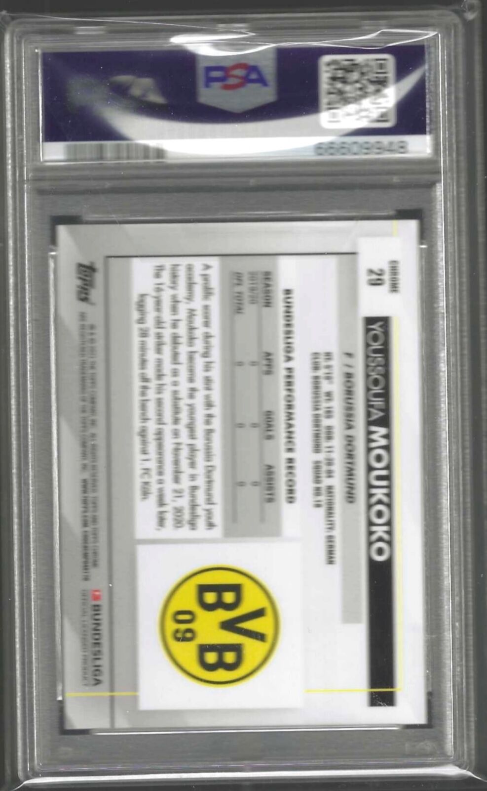 YOUSSOUFA MOUKOKO 2020-21 TOPPS CHROME SAPPHIRE REFRACTOR RC #29 PSA 10 GEM MINT
