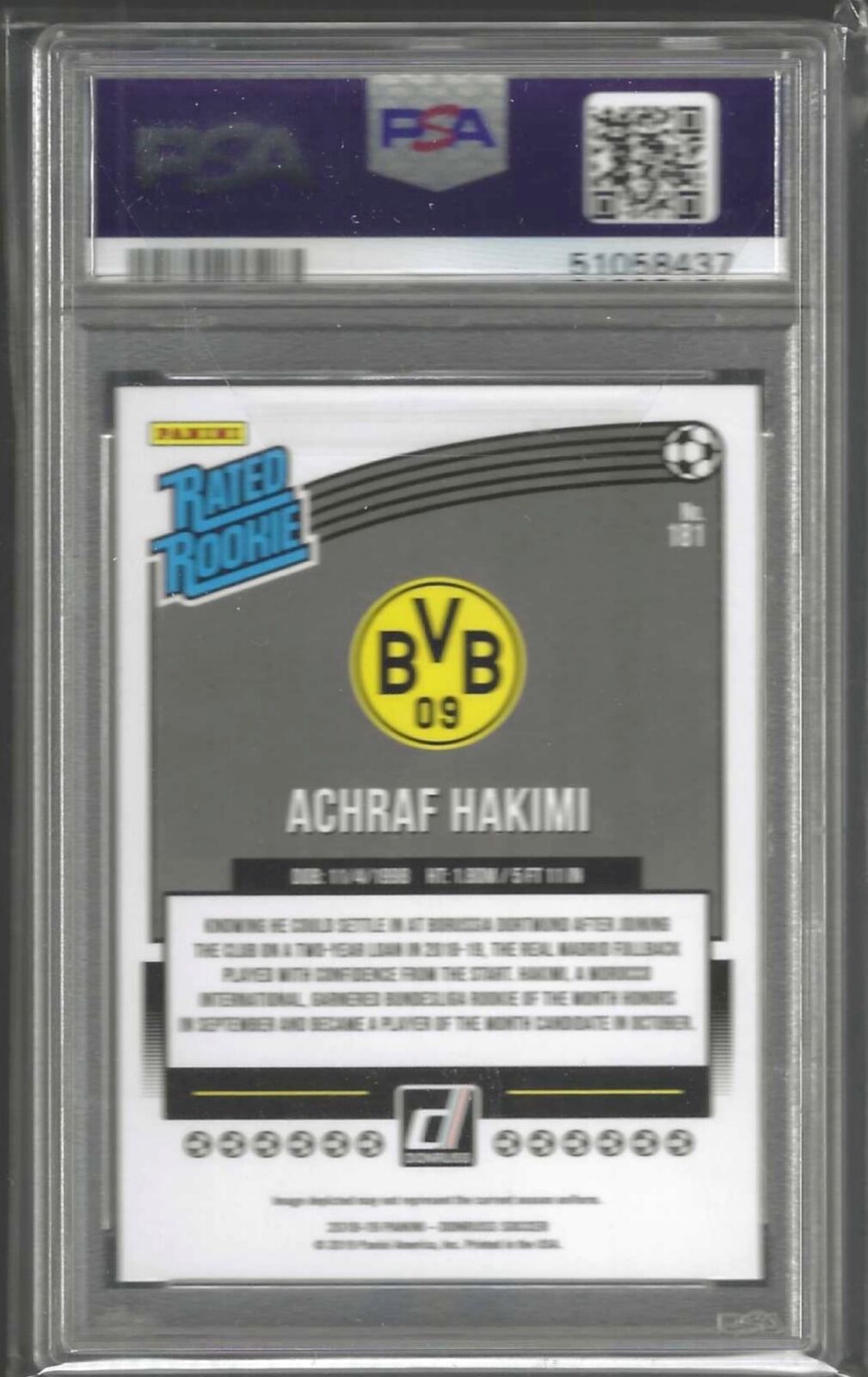 ACHRAF HAKIMI 2018-19 PANINI DONRUSS RED PRESS PROOF RC #181 PSA 10 GEM MINT