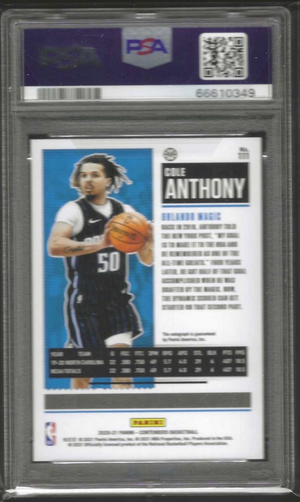 COLE ANTHONY 2020-21 PANINI CONTENDERS ROOKIE VARIATION AUTO RC PSA 10 GEM