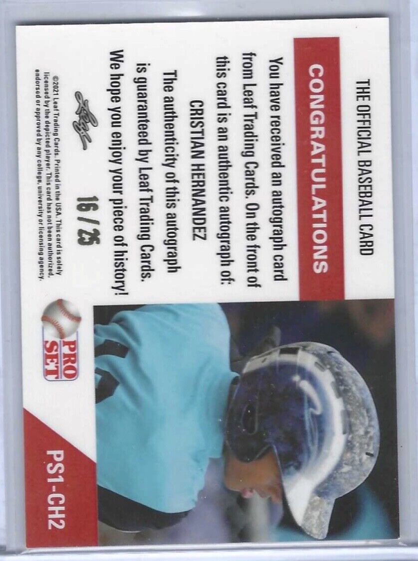 CRISTIAN HERNANDEZ 2021 LEAF PRO SET CRACKED ICE PRIZM PROSPECT AUTO #D 16/25