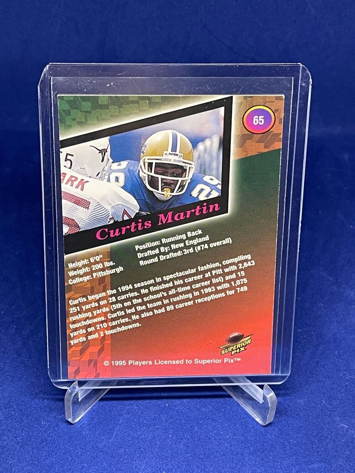 CURTIS MARTIN 1995 SUPERIOR PIX ON CARD AUTO RC #D 1268/4000