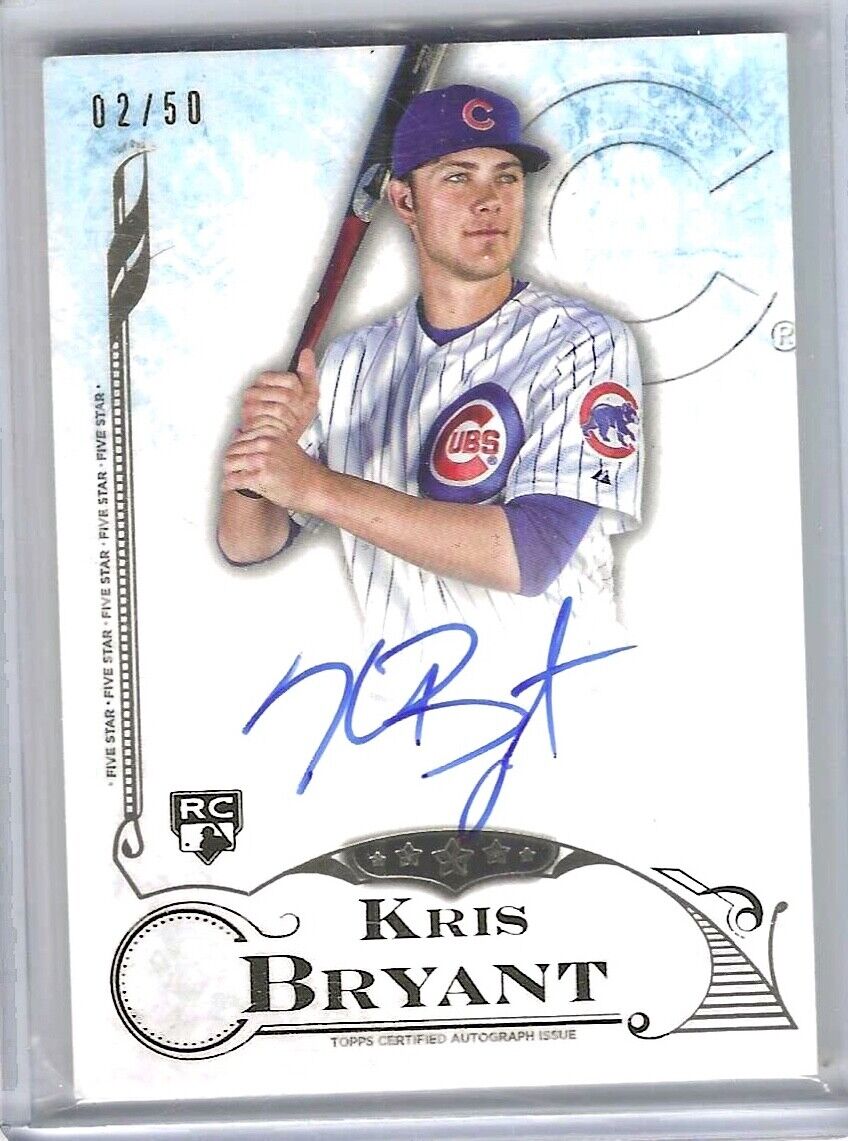 KRIS BRYANT 2015 TOPPS FIVE STAR GOLD ON CARD ROOKIE AUTO RC #D 02/50