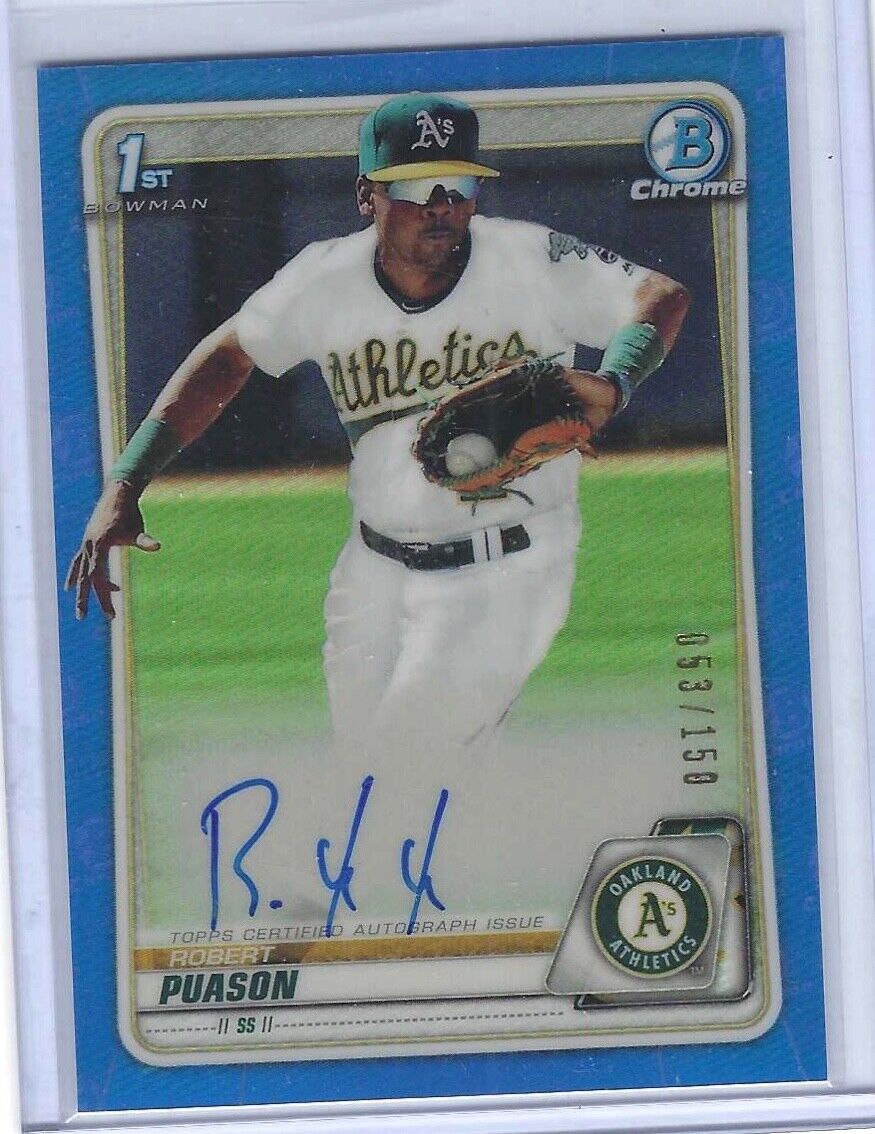 ROBERT PUASON 2020 BOWMAN CHROME BLUE REFRACTOR 1ST PROSPECT AUTO #D 053/150