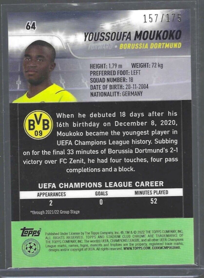 YOUSSOUFA MOUKOKO 2021-22 TOPPS STADIUM CLUB NIGHT VISION REFRACTOR #D /175