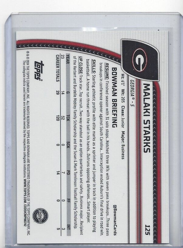 MALAKI STARKS 2024 BOWMAN CHROME UNIVERSITY GREEN REFRACTOR #D /99