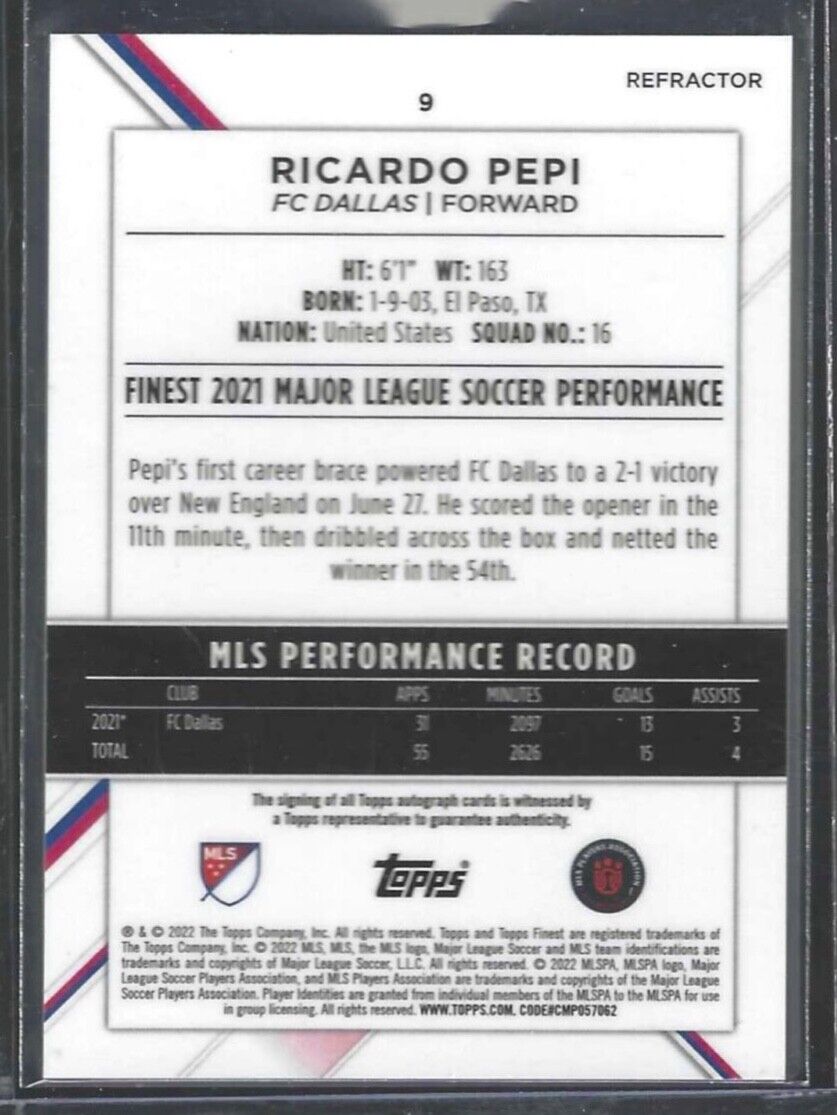 RICARDO PEPI 2021-22 TOPPS FINEST SILVER REFRACTOR AUTO #9