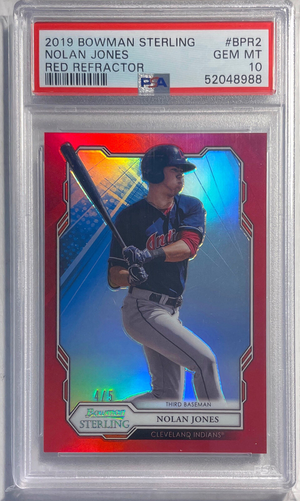 NOLAN JONES 2019 BOWMAN STERLING RED REFRACTOR #D 4/5 PSA 10 GEM MINT POP 2