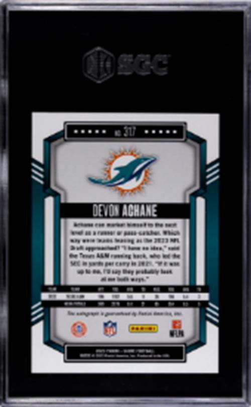 DEVON ACHANE 2023 PANINI SCORE RED ZONE AUTO RC #D 15/20 SGC 9 10 MINT POP 1/1