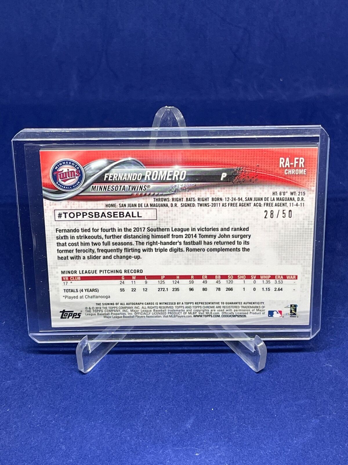 FERNANDO ROMERO 2018 TOPPS CHROME GOLD REFRACTOR ROOKIE AUTO RC #D 28/50