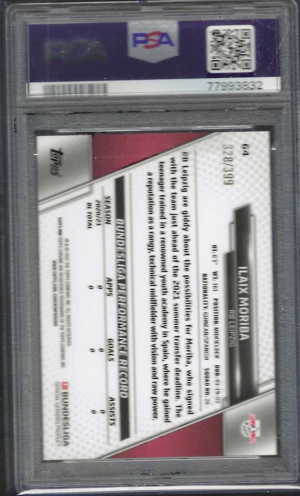 ILAIX MORIBA 2021-22 TOPPS CHROME MAGENTA REFRACTOR RC /399 PSA 10 GEM POP 3