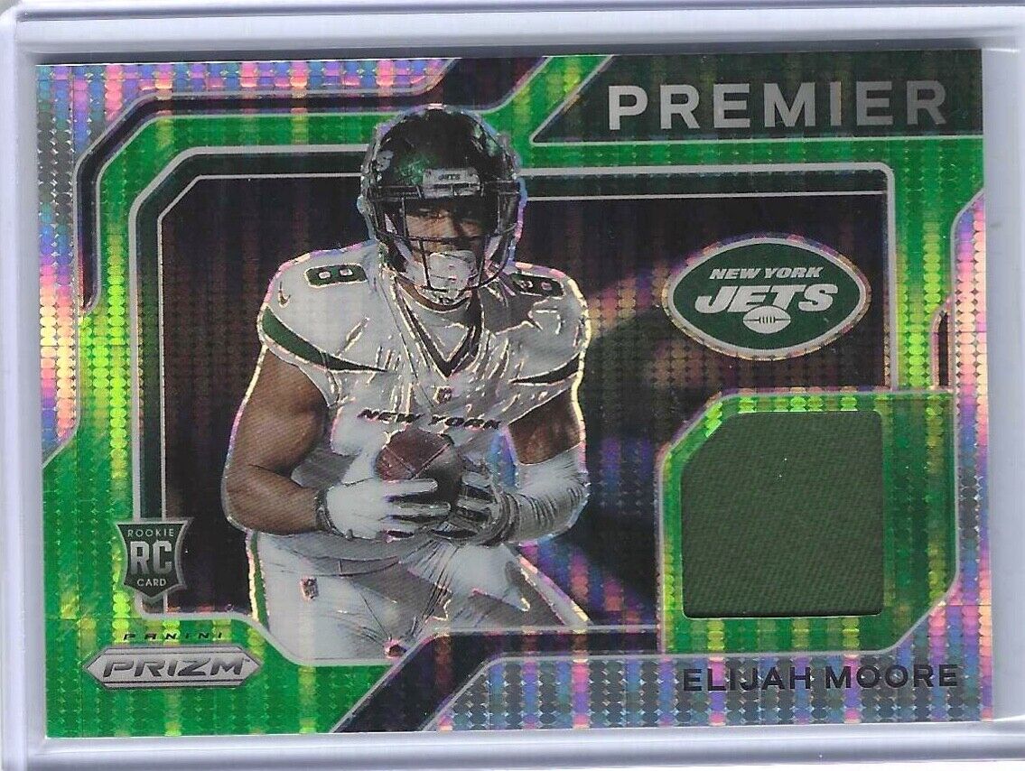 ELIJAH MOORE 2021 PANINI PRIZM GREEN PULSAR PRIZM PREMIER ROOKIE JERSEY RC #16