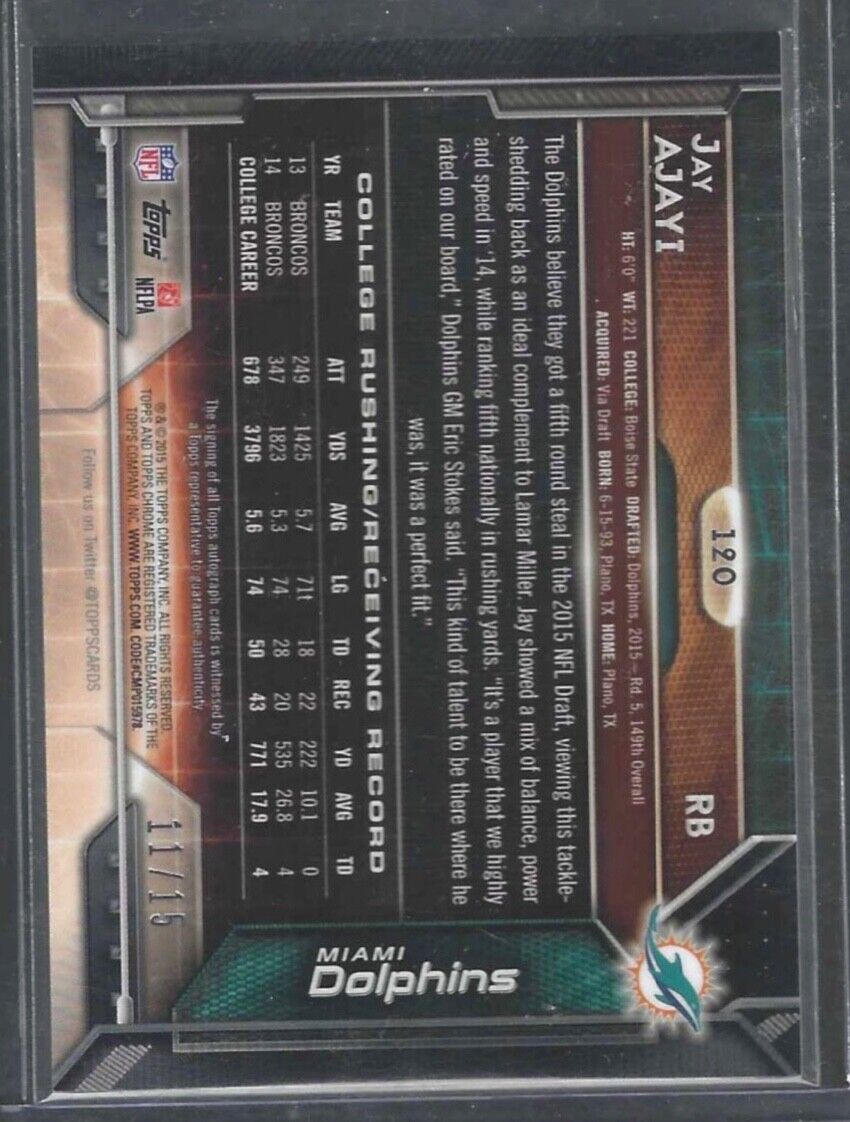 JAY AJAYI 2015 TOPPS CHROME PULSAR REFRACTOR ROOKIE AUTO RC #D 11/15