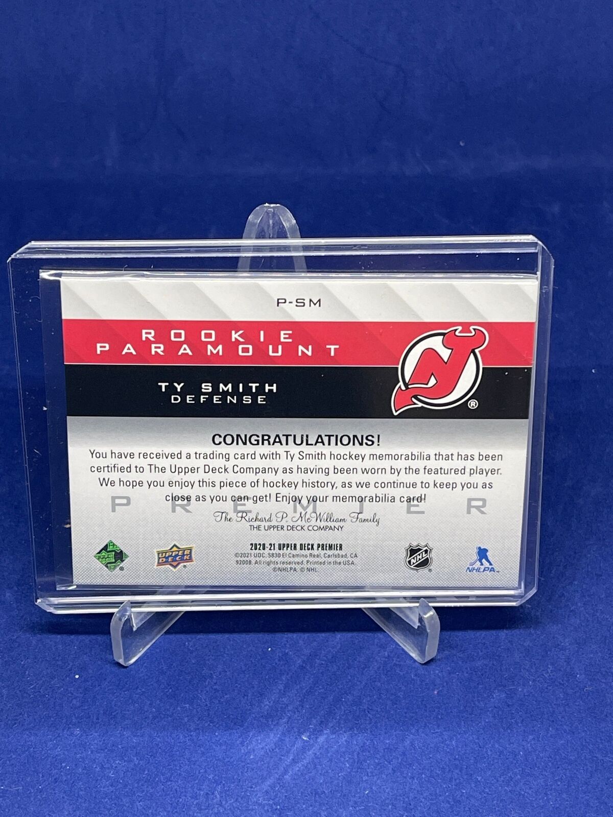 TY SMITH 2020-21 UPPER DECK PREMIER ROOKIE PARAMOUNT JERSEY CARD RC