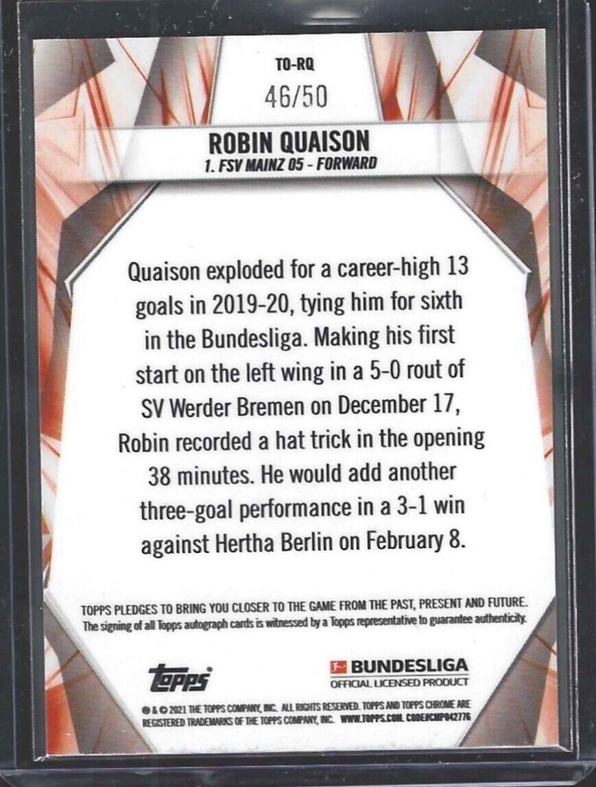 ROBIN QUAISON 2020-21 TOPPS CHROME BUNDESLIGA TOP XI REFRACTOR AUTO #D 46/50