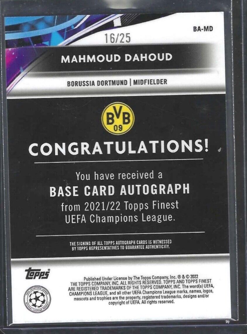MAHMOUD DAHOUD 2021-22 TOPPS FINEST UCL ORANGE REFRACTOR AUTO #D 16/25