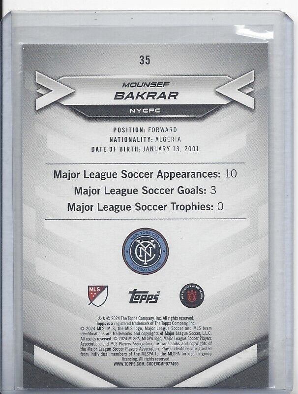 MOUNSEF BAKRAR 2024 TOPPS MLS SUPERSTARS PURPLE ULTRA RARE RC #D 34/99