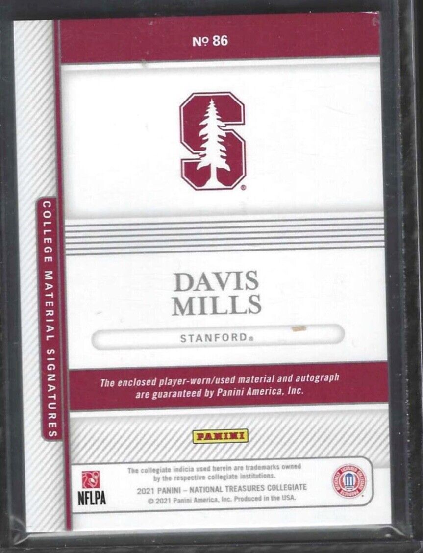 DAVIS MILLS 2021 PANINI NATIONAL TREASURES STANFORD RPA PATCH AUTO RC #D 70/99