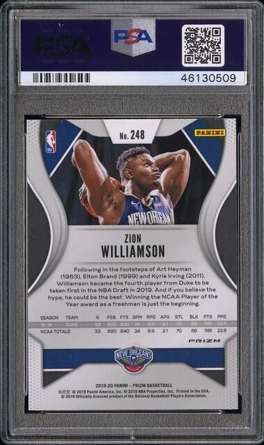 ZION WILLIAMSON 2019-20 PANINI PRIZM GREEN PRIZM RC #248 PSA 10 GEM MINT
