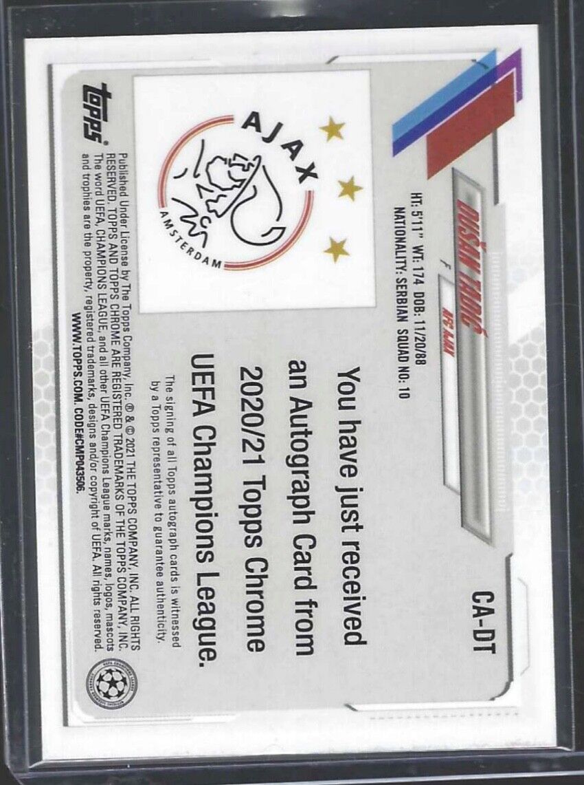 DUSAN TADIC 2020-21 TOPPS CHROME UEFA ORANGE BUBBLES REFRACTOR AUTO #CA-DT