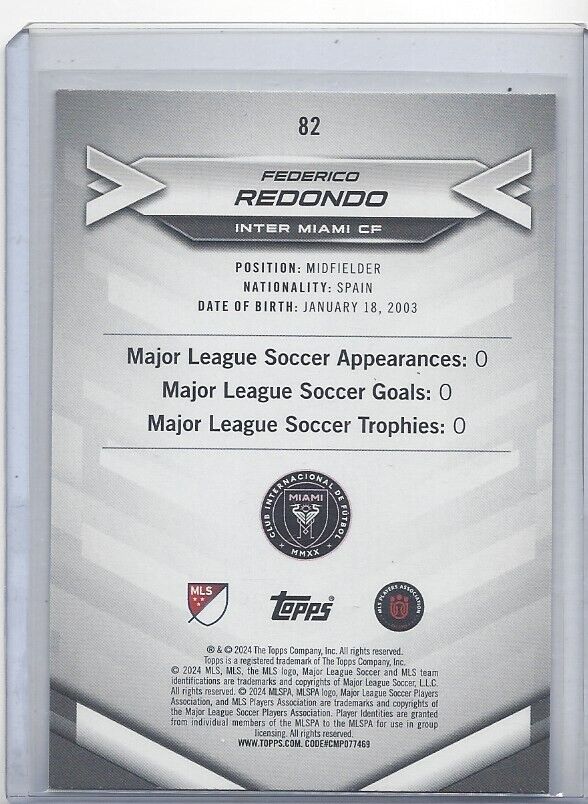 FEDERICO REDONDO 2024 TOPPS MLS SUPERSTARS MOLTEN RARE RED GOLD RC #82