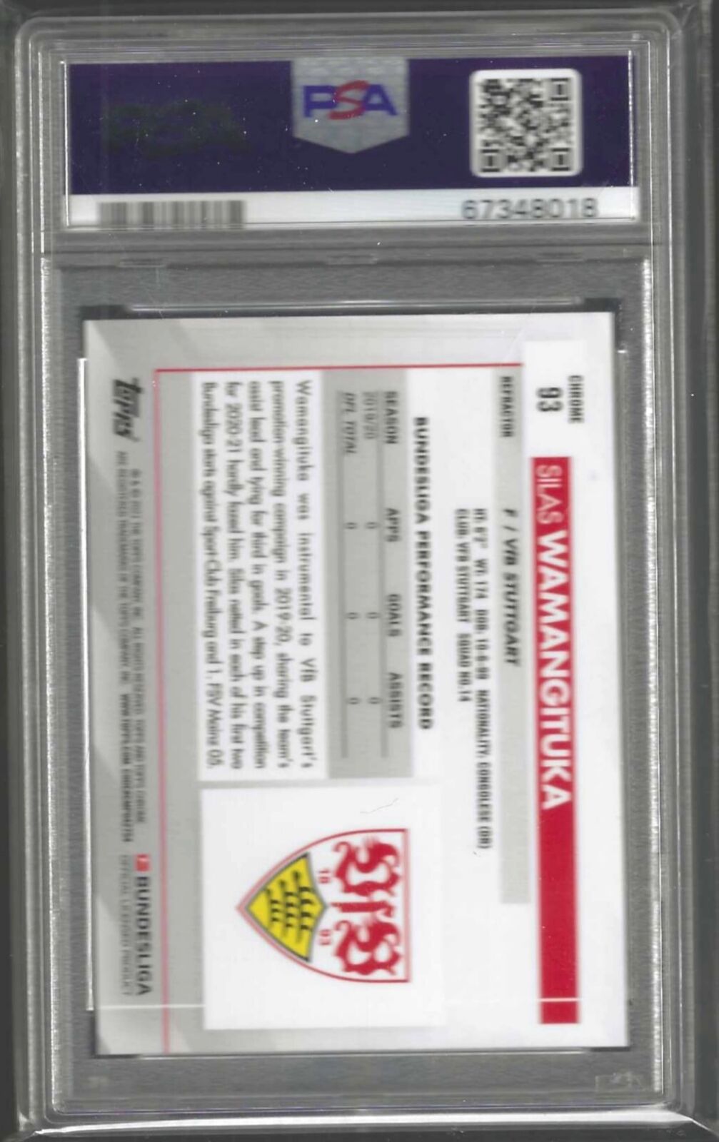 SILAS WAMANGITUKA 2020-21 TOPPS CHROME BUNDESLIGA REFRACTOR RC #93 PSA 10 POP 15