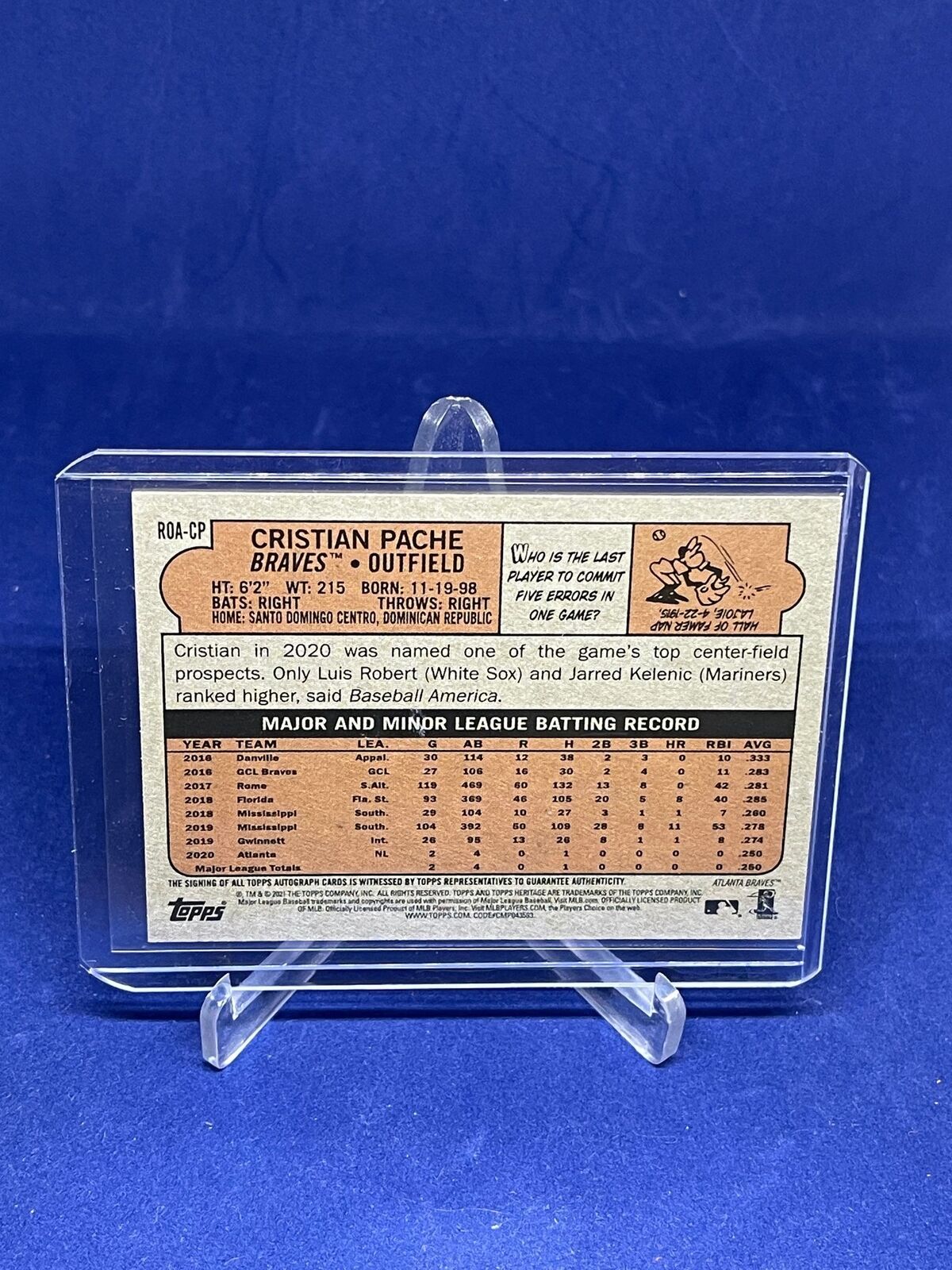 CRISTIAN PACHE 2021 TOPPS HERITAGE REAL ONE ON CARD AUTO ROOKIE RC