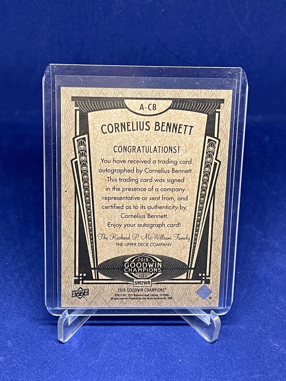CORNELIUS BENNETT 2015 UD GOODWIN CHAMPIONS ON CARD AUTO