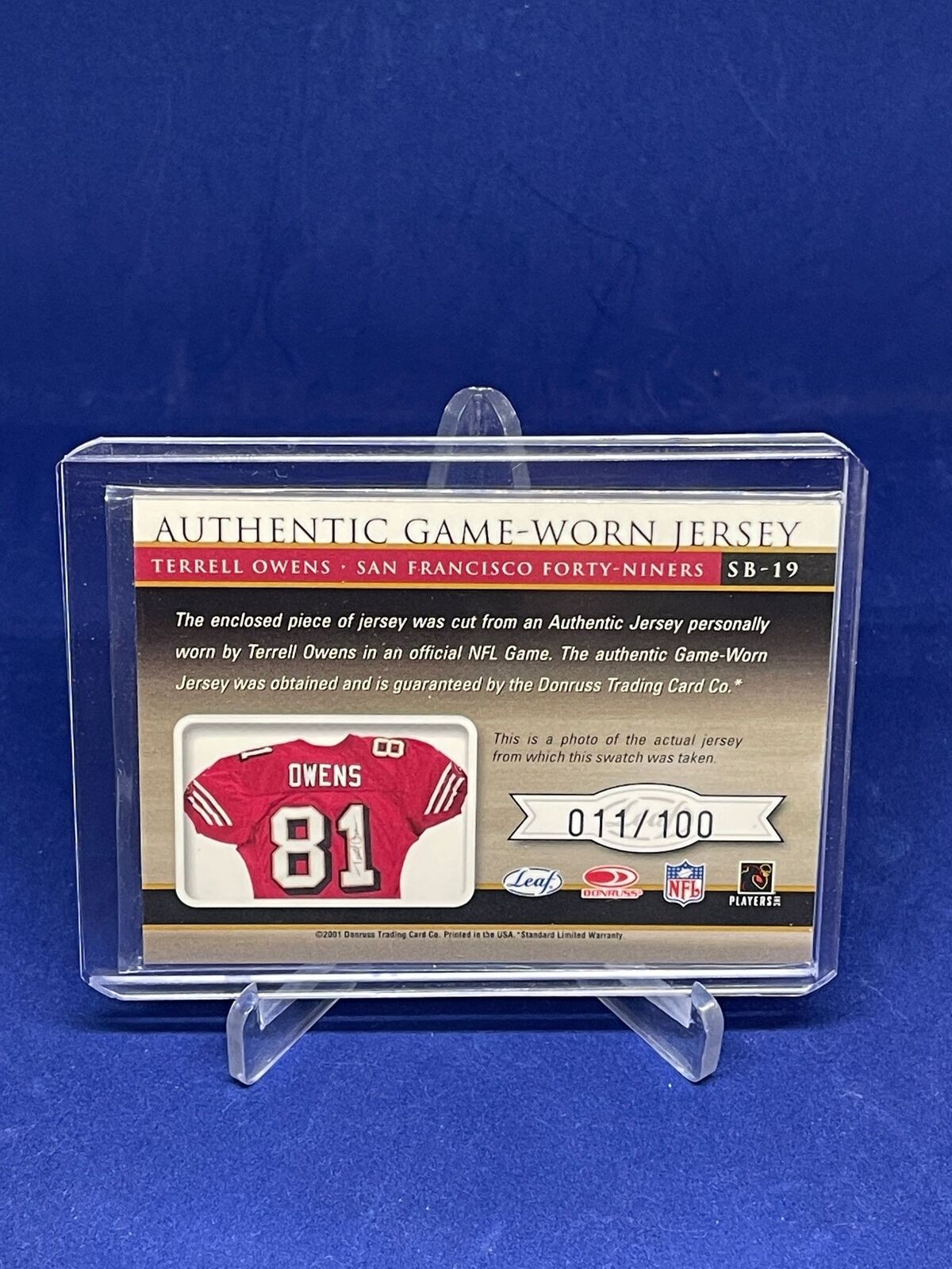 TERRELL OWENS 2001 QUANTAM LEAF SHIRT OF MY BACK JERSEY #D 11/100
