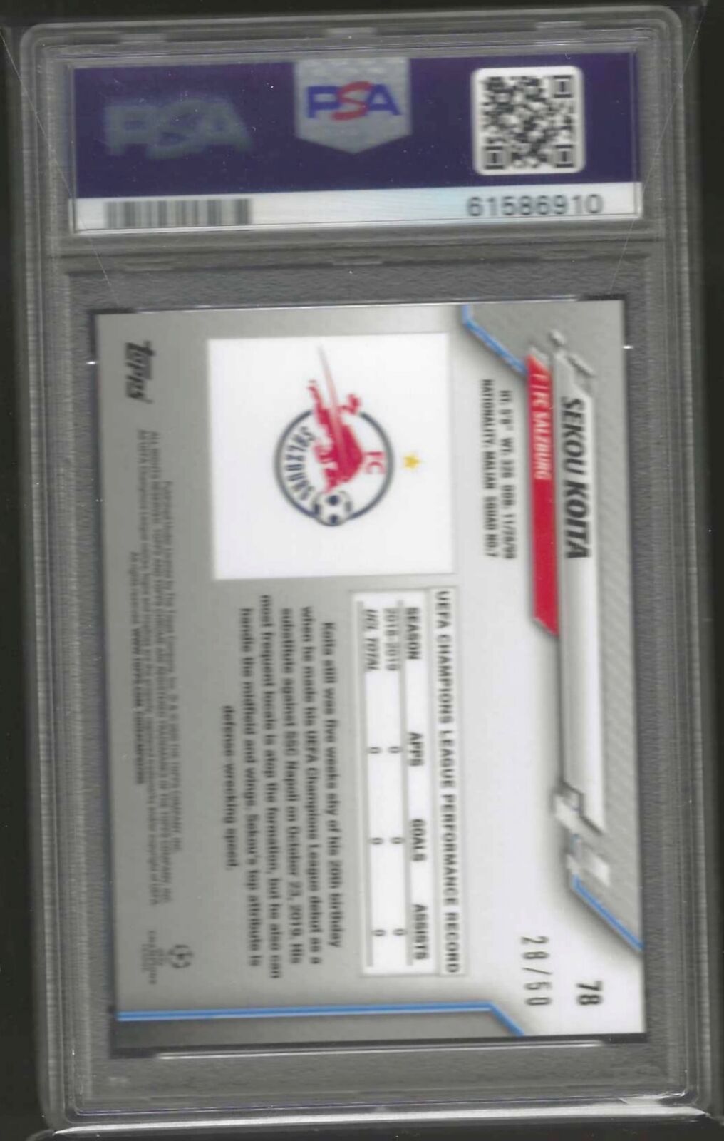 SEKOU KOITA 2019-20 TOPPS CHROME GOLD REFRACTOR RC #D 28/50 PSA 10 GEM POP 5