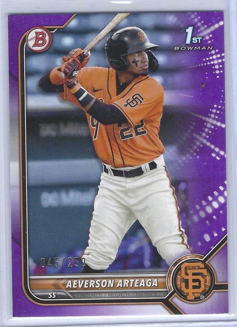 AEVERSON ARTEAGA 2022 BOWMAN PURPLE 1ST BOWMAN PROSPECT #D 045/250