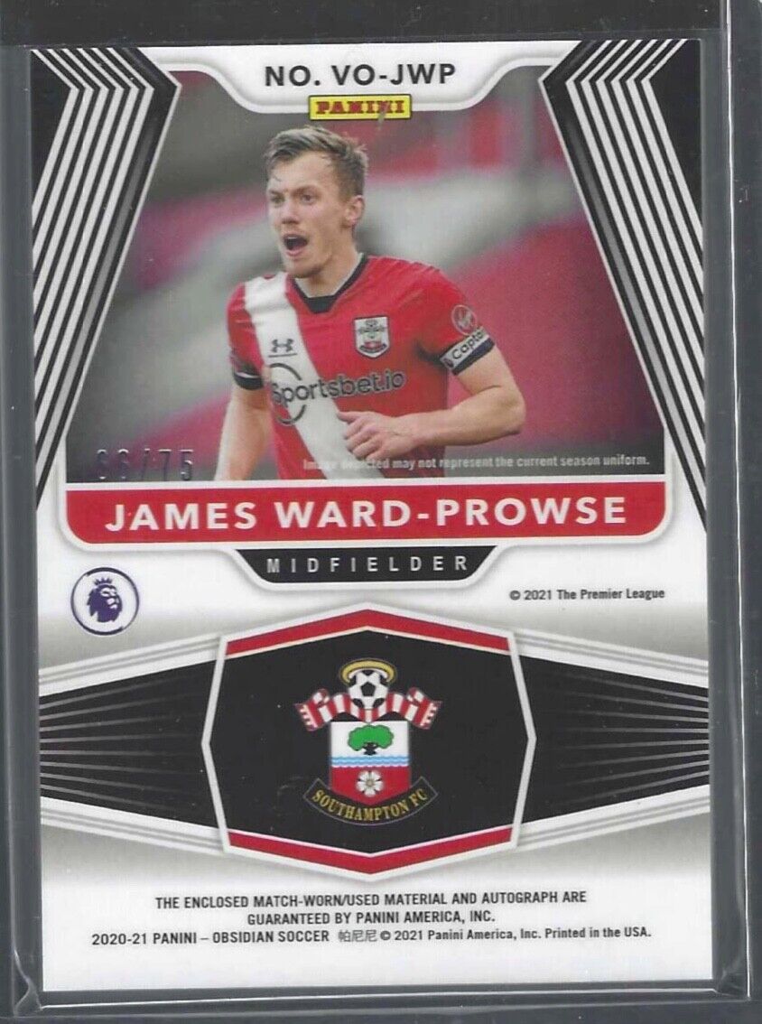 JAMES WARD-PROWSE 2020-21 PANINI OBSIDIAN VOLCANIC PURPLE PATCH AUTO #D 66/75