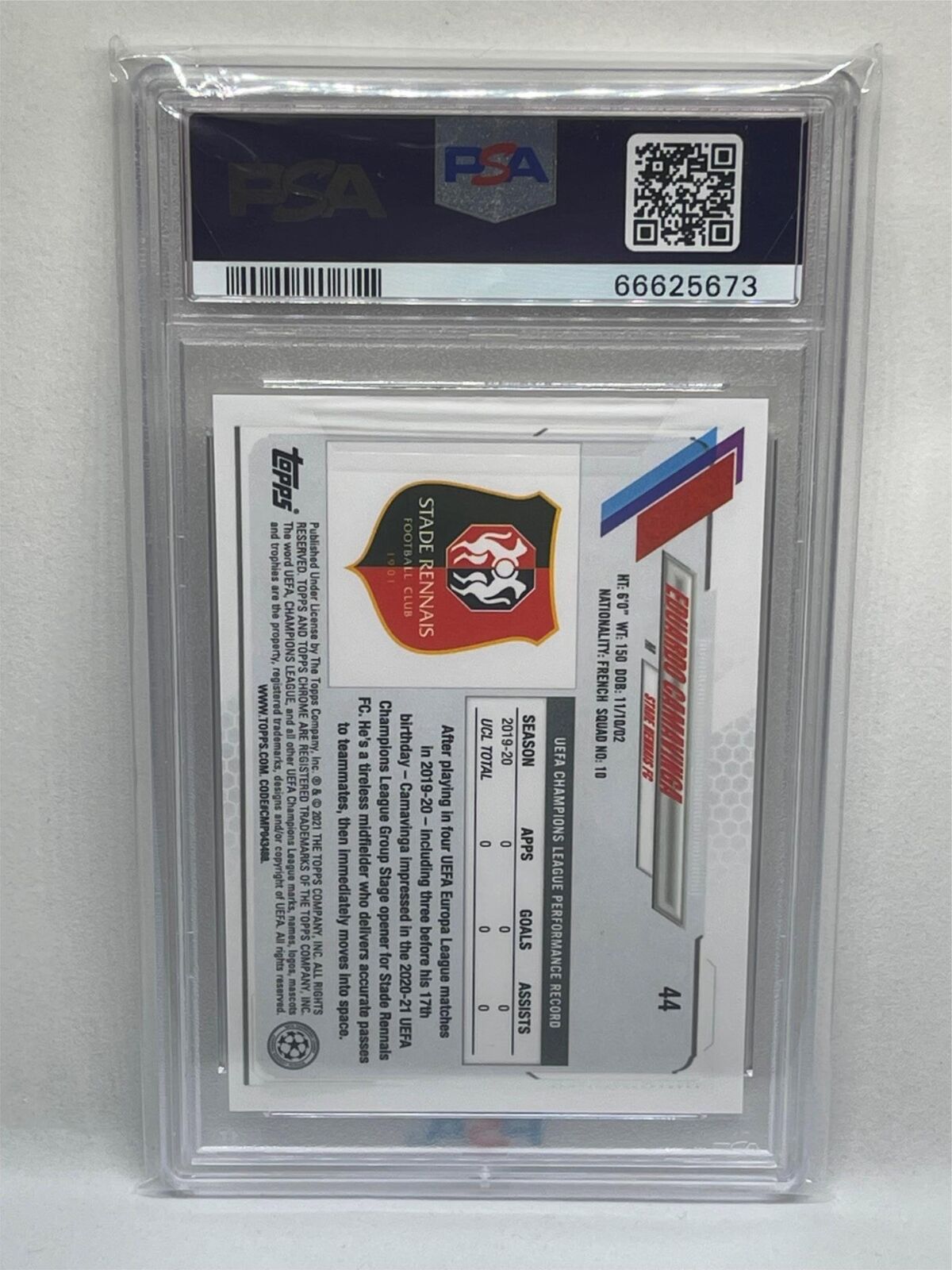 EDUARDO CAMAVINGA 2020 TOPPS CHROME UCL #44 ROOKIE RC PSA 10 GEM MINT