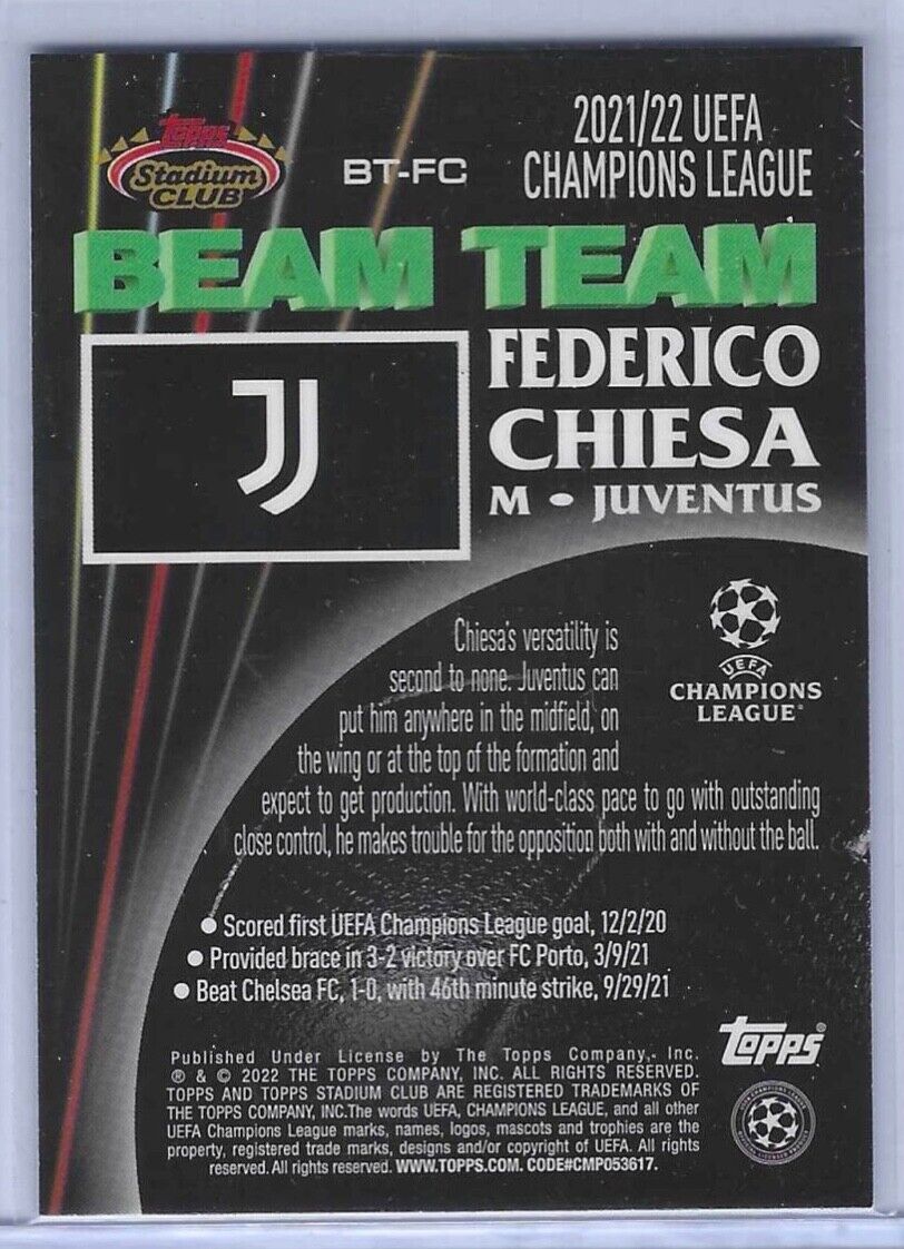 FEDERICO CHIESA 2021-22 TOPPS STADIUM CLUB CHROME BEAM TEAM CASE HIT SP #BT-FC
