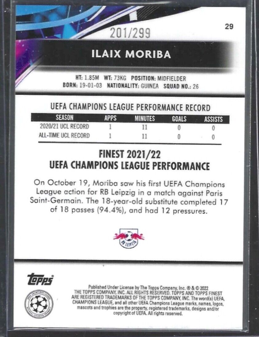 ILAIX MORIBA 2021-22 TOPPS FINEST PURPLE REFRACTOR ROOKIE RC #D 201/299