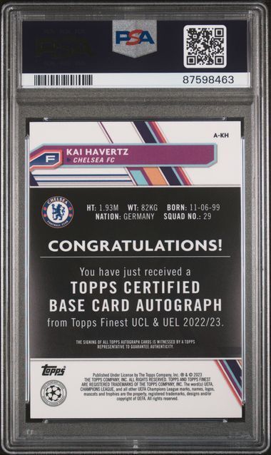 KAI HAVERTZ 2022-23 TOPPS FINEST UEFA UCL REFRACTOR AUTO PSA 10 GEM MINT POP 1/1