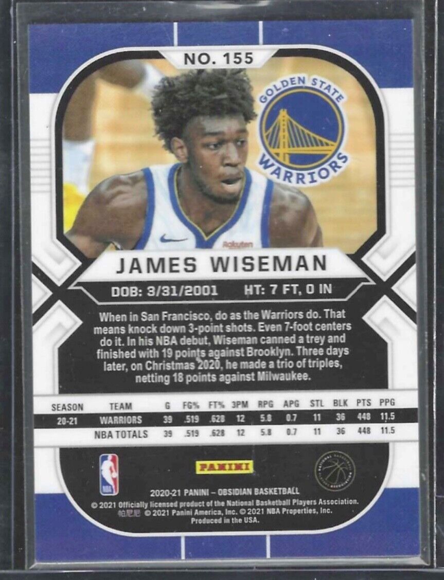 JAMES WISEMAN 2020-21 PANINI OBSIDIAN PULSAR PRIZM ROOKIE SP RC #155