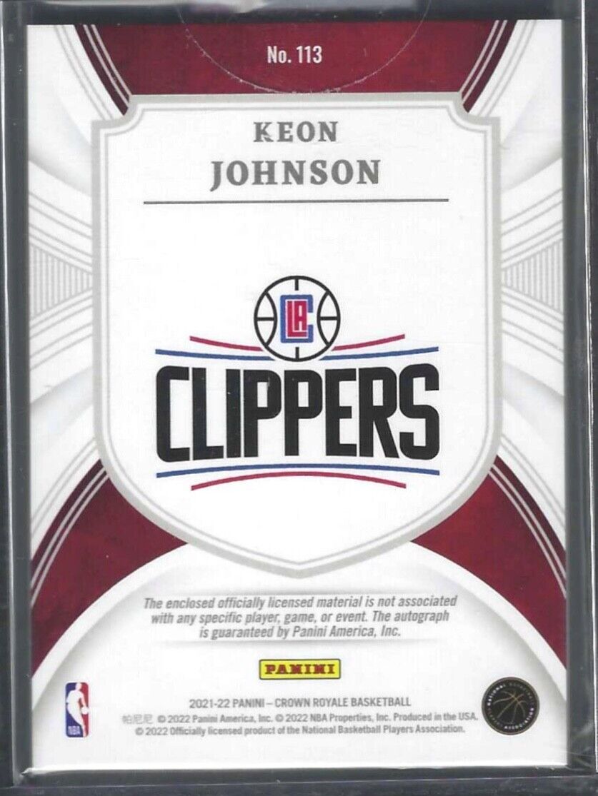 KEON JOHNSON 2021-22 PANINI CROWN ROYALE SILHOUETTE PATCH AUTO RC #D 189/199