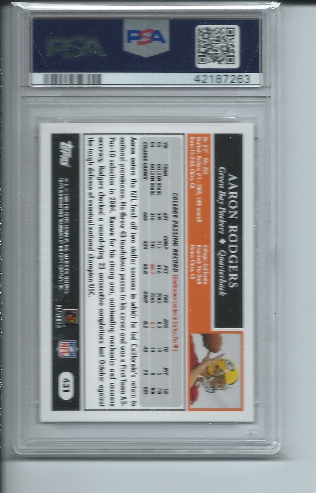 AARON RODGERS 2005 TOPPS FOOTBALL 50TH ANNIVERSARY RC #431 PSA 8 MINT