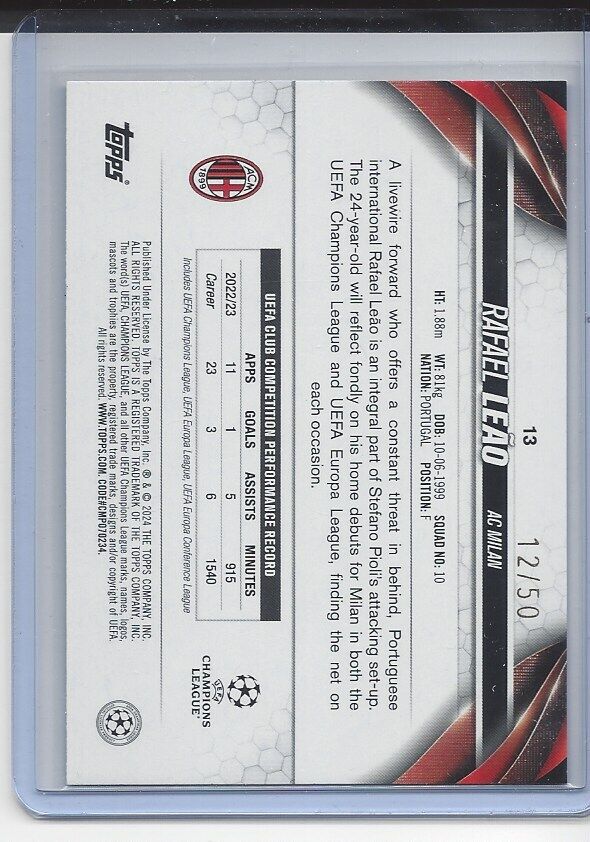 RAFAEL LEAO 2023-24 TOPPS CLUB COMPETITIONS UCL TRUE GOLD FOIL #D 12/50
